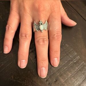 925 Sterling Silver Lab Opal Bat Ring for Men or Women. Size 8